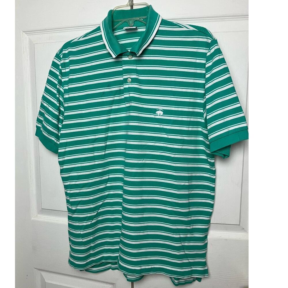 Brooks Brothers Original Fit Cotton Polo Green White Striped Size Medium